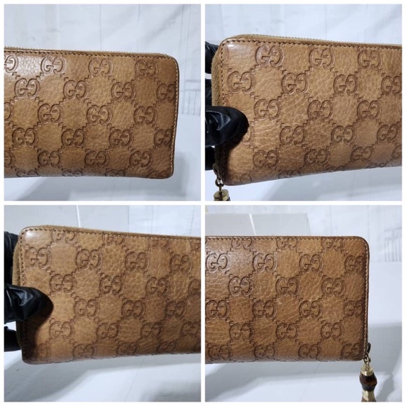 Authentic GUCCI Vintage Guccissima Bamboo Tassel Zip Around Wallet Light Brown - Picture 7 of 13